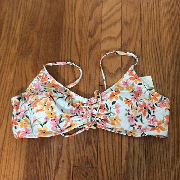 JESSICA SIMPSON White Floral Ruche Summer Dreaming Bikini Top Swimsuit Large NWT - Picture 3 of 9